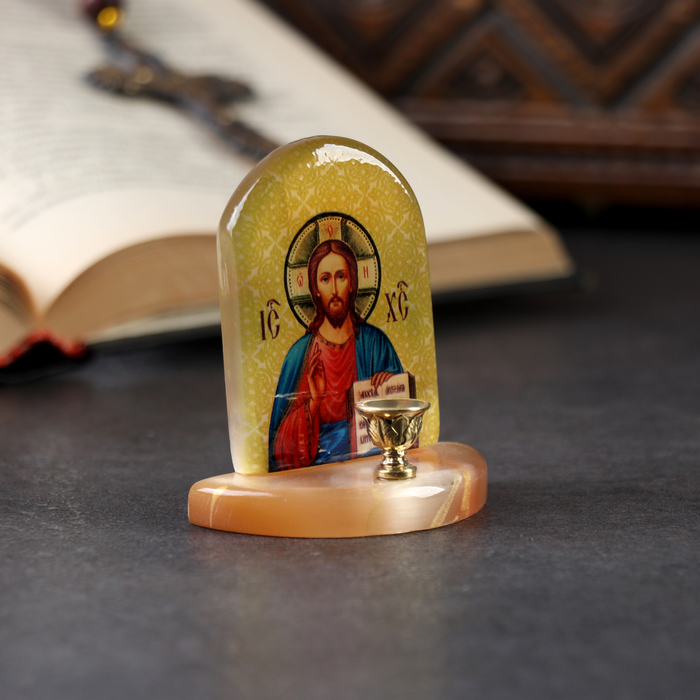 Икона с подсвечником "Иисус Христос", селенит - фото 1906564816