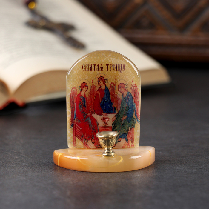 Икона с подсвечником "Святая Троица", селенит - Фото 1