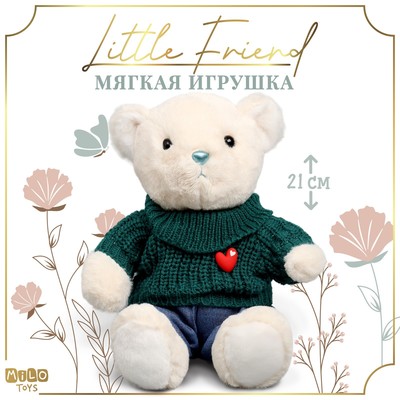 Мягкая игрушка Little Friend, мишка в зеленом свитере, 21 см