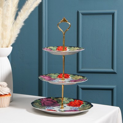 УЦЕНКА Блюдо 3 яруса «Роспись» 15/17,8/22.8 см