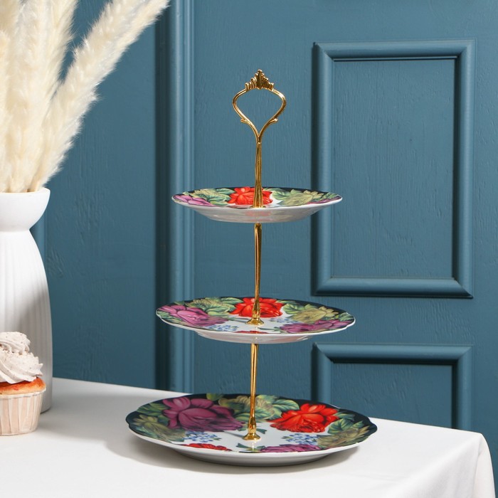 УЦЕНКА Блюдо 3 яруса «Роспись» 15/17,8/22.8 см - Фото 1