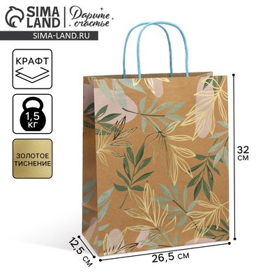 Пакет подарочный крафтовый, упаковка, Eco mood, 32×26.5×12.5 см