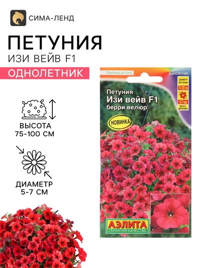 Семена Цветов Петуния «Изи вейв» F1, берри велюр, пробирка, 5 шт.
