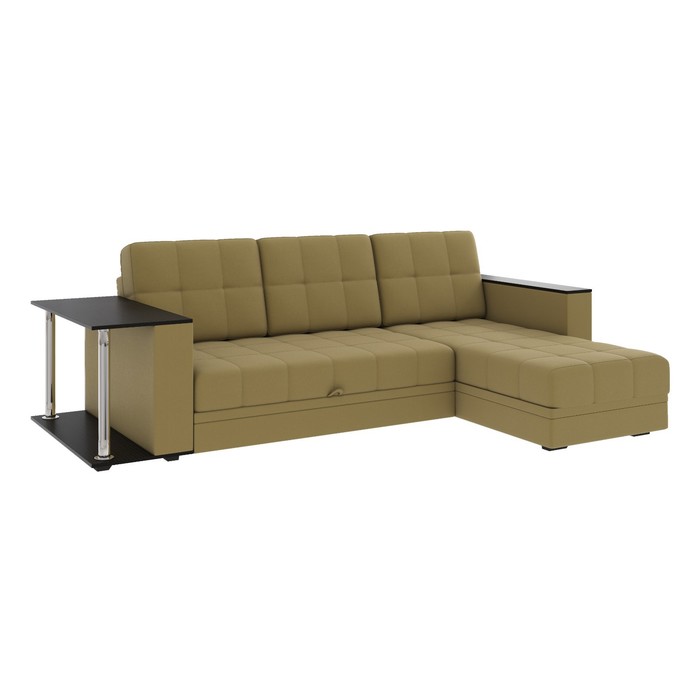 Диван угловой "Атлант" со столиком ЛДСП, велюр, Neo 12 голд, золотой С/М 1400х1970 - Фото 1