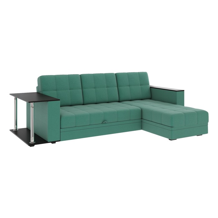 Диван угловой «Атлант», c подлокотниками, с столиком, спальное место 1400×1970 мм, велюр, цвет грин neo 23 грин/зелёный - Фото 1