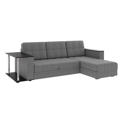 Диван угловой «Атлант», c подлокотниками, с столиком, спальное место 1400×1970 мм, велюр, цвет графит neo 26/тёмно - серый