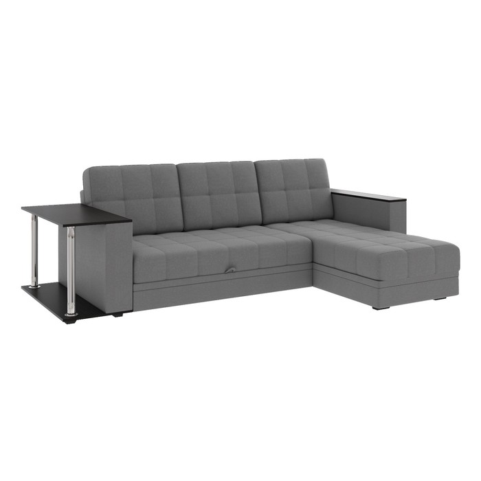 Диван угловой «Атлант», c подлокотниками, с столиком, спальное место 1400×1970 мм, велюр, цвет графит neo 26/тёмно - серый - Фото 1