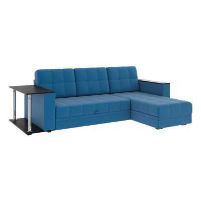 Диван угловой «Атлант», c подлокотниками, с столиком, спальное место 1400×1970 мм, велюр, цвет сапфир neo 27/синий