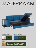 Диван угловой «Атлант», c подлокотниками, с столиком, спальное место 1400×1970 мм, велюр, цвет сапфир neo 27/синий - Фото 3