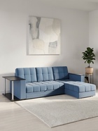 Диван угловой «Атлант», c подлокотниками, с столиком, спальное место 1400×1970 мм, велюр, цвет сапфир neo 27/синий - Фото 4