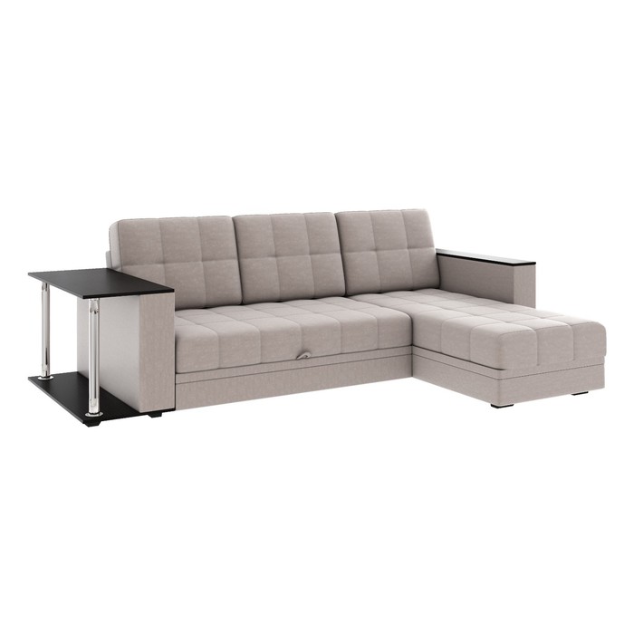 Диван угловой "Атлант" со столиком ЛДСП, велюр, Neo 8 кэмэл С/М 1400х1970 - Фото 1