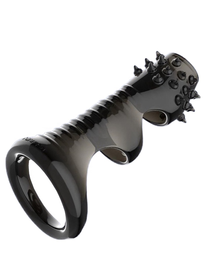 Насадка на пенис с усиками массажная, рельефная, силикон, черный - Фото 1