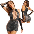 Эротическое белье крупная сетка на груди и бедрах, с рукавами OS, черный - Фото 2