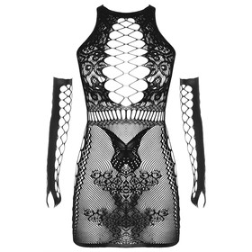 Эротическое белье крупная сетка на груди и бедрах, с рукавами OS, черный  (артикул 9922217)  большой выбор товаров оптом и в розницу по низким ценам с доставкой