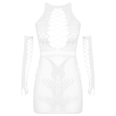 Эротическое белье крупная сетка на груди и бедрах, с рукавами OS, белый