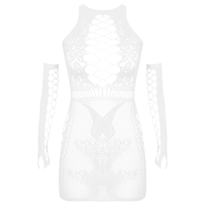 Эротическое белье крупная сетка на груди и бедрах, с рукавами OS, белый - Фото 1