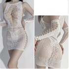 Эротическое белье крупная сетка на груди и бедрах, с рукавами OS, белый - Фото 4