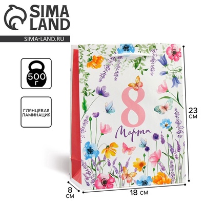 Пакет подарочный ламинированный, упаковка, «8 марта», MS 18×23×8 см