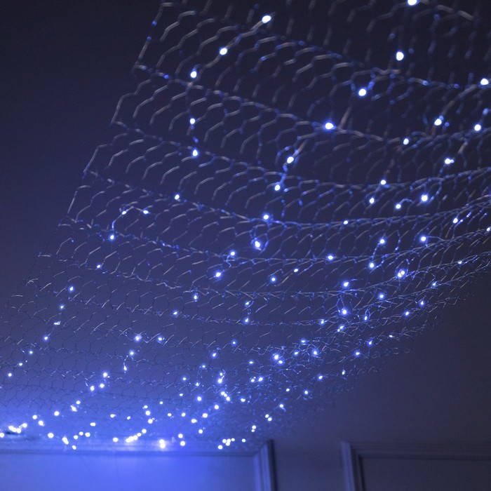 Гирлянда «Звёздное небо» 1 × 5 м роса, IP44, УМС, серебристая нить, 300 LED, свечение белое
