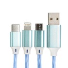 Кабель 3 в 1 MYBIT, microUSB/Type-C/Lightning - USB, динамическая LED подсветка, 2 А, 1 м, только зарядка - Фото 3