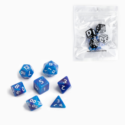 Набор кубиков для D&D (Dungeons and Dragons, ДнД) "Время игры", серия:D&D,7 шт, сине-голубые