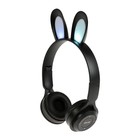 Наушники детские, беспроводные, накладные, с ушками зайца, Y08R, Bluetooth 5.1, с микрофоном, с подсветкой, 400 мАч, чёрные - Фото 4