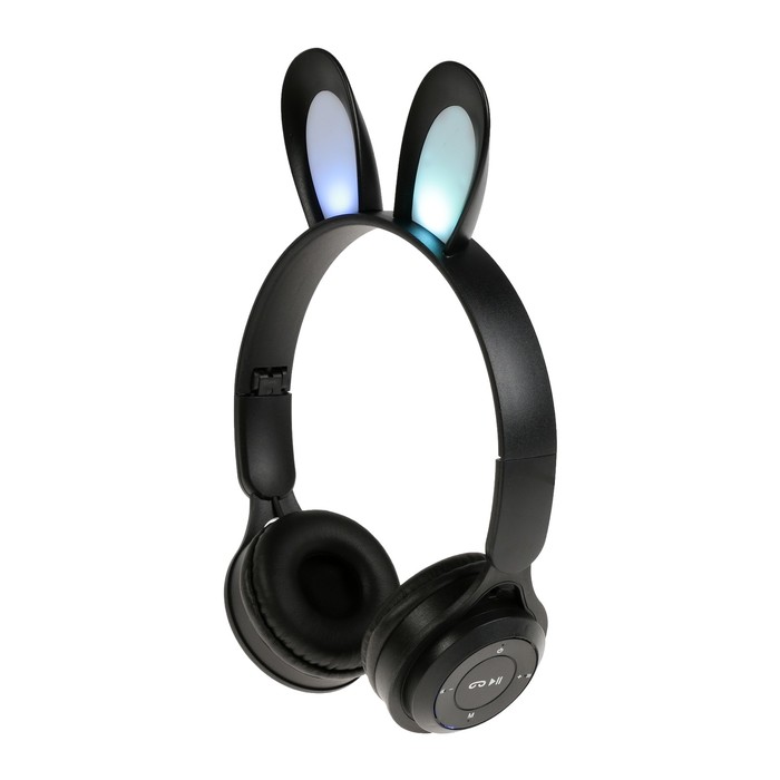 Наушники детские, беспроводные, накладные, с ушками зайца, Y08R, Bluetooth 5.1, с микрофоном, с подсветкой, 400 мАч, чёрные
