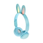 Наушники детские, беспроводные, накладные, с ушками зайца, Y08R, Bluetooth 5.1, с микрофоном, с подсветкой, 400 мАч, синий - Фото 4