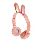 Наушники детские, беспроводные, накладные, с ушками зайца, Y08R, Bluetooth 5.1, с микрофоном, с подсветкой, 400 мАч, розовые - Фото 4