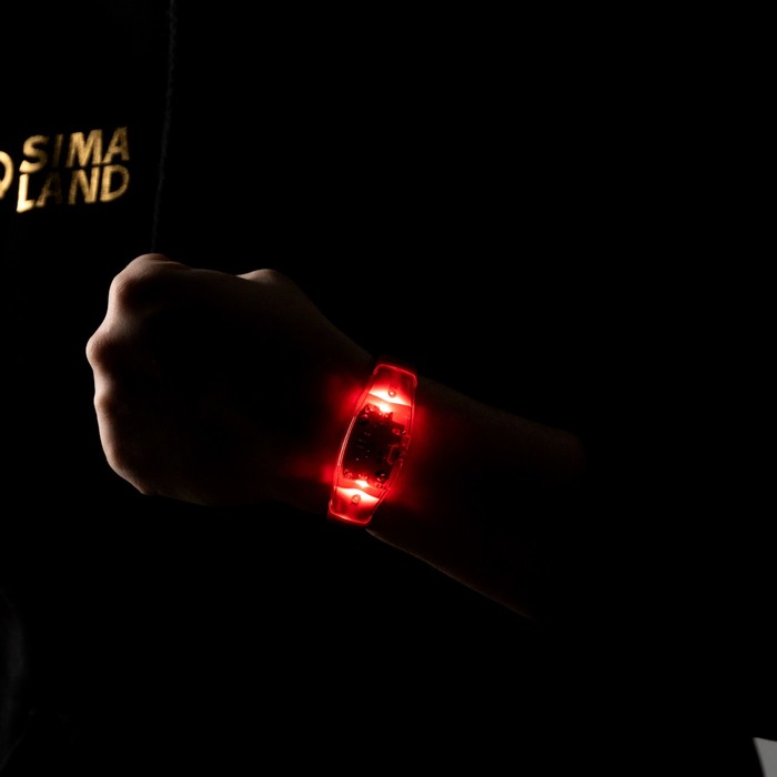 Светодиодный браслет красный батарейки CR2016х2, свечение красное - Фото 1