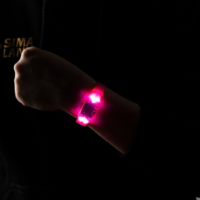 Светодиодный браслет розовый, батарейки CR2016х2, свечение розовое - Фото 1