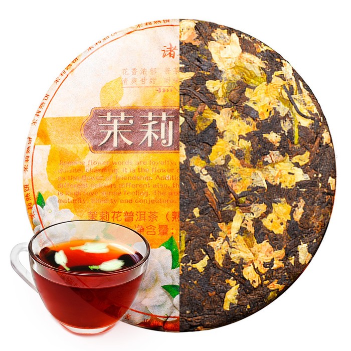Китайский выдержанный чай "Шу Пуэр. Жасмин", 100 г, 2022 г, Юннань, блин - Фото 1