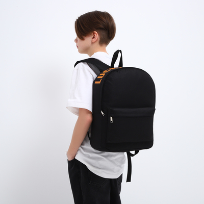 Рюкзак школьный текстильный с печатью на верхней части LUCKY, 38×29×11 см, чёрный