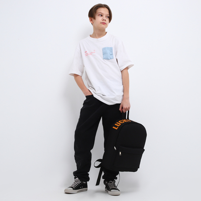 Рюкзак школьный текстильный с печатью на верхней части LUCKY, 38×29×11 см, чёрный