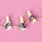 Прищепки декоративные с верёвкой для подвеса «Пингвины» набор 10 шт., 2,5 × 12,5 × 13,5 см - фото 8850574