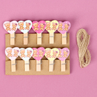 Прищепки декоративные с верёвкой для подвеса «Сердечки» набор 10 шт., 2,5 × 12,5 × 13,5 см - фото 8850591