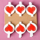 Прищепки декоративные «Сердечки» набор 6 шт., 2 × 11,5 × 16 см - фото 8850596