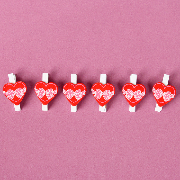 Прищепки декоративные «Сердечки с бантиком» набор 6 шт., 2 × 11,5 × 16 см - Фото 1