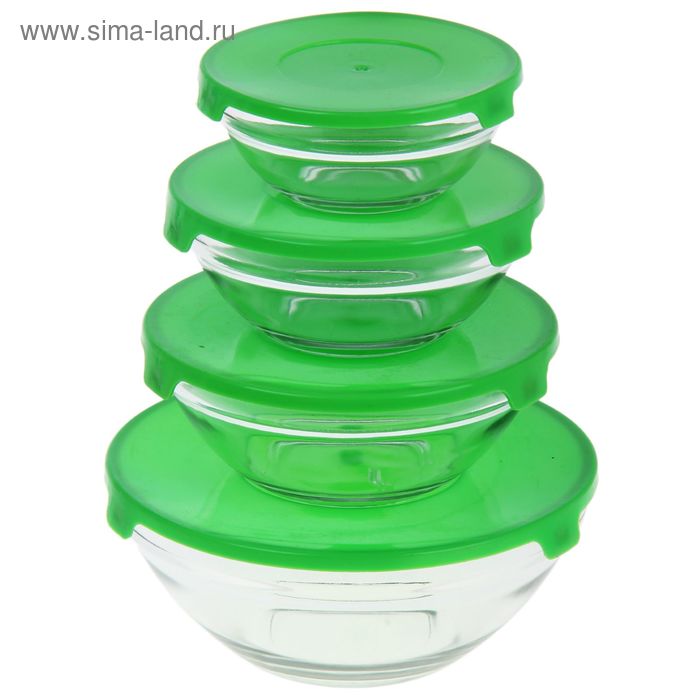 УЦЕНКА Набор салатников с крышками 4 шт: 130/200/350/500 мл "Классика" ЦВЕТ МИКС - Фото 1