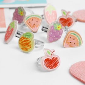 Кольцо детское «Выбражулька» нарисованные фрукты, форма МИКС, цветное, безразмерное (комплект 36 шт)