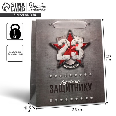 Пакет подарочный ламинированный, упаковка, «С 23 февраля», ML 23×27×11.5 см