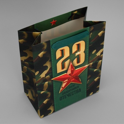 Пакет подарочный ламинированный, упаковка, «С 23 февраля», MS 18×23×10 см