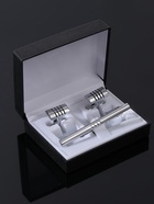 Набор мужской стальной «Запонки + Зажим для галстука» квартет, цвет серебро - Фото 9