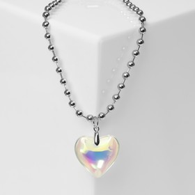 Колье «Сердце» большое, цветное в серебре, 40 см