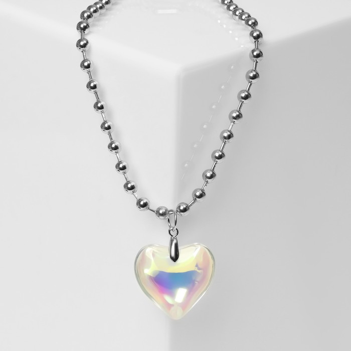 Колье «Сердце» большое, цветное в серебре, 40 см - Фото 1