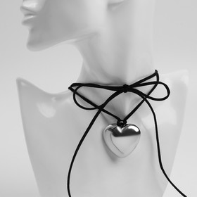 Чокер "Сердечко" металлик, цвет чёрный в серебре, 60 см