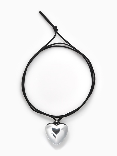 Чокер «Сердце» крупное, металлик, чёрный в серебре, 60 см
