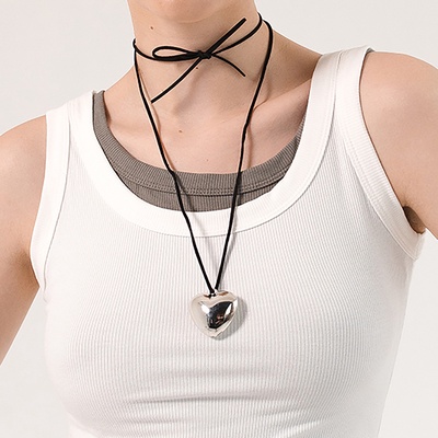 Чокер «Сердце», крупное, металлик, чёрный в серебре, 60 см
