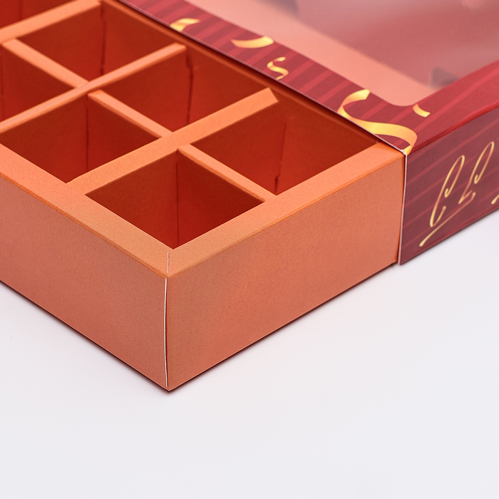 Коробка под 8 конфет + шоколад, с окном, "Армейские звезды", 17,7 х 17,85 х 3,85 см