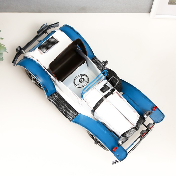 Сувенир металл "Ретро. Бело-синий автомобиль" 35,5х15,5х14 см - фото 1887420346